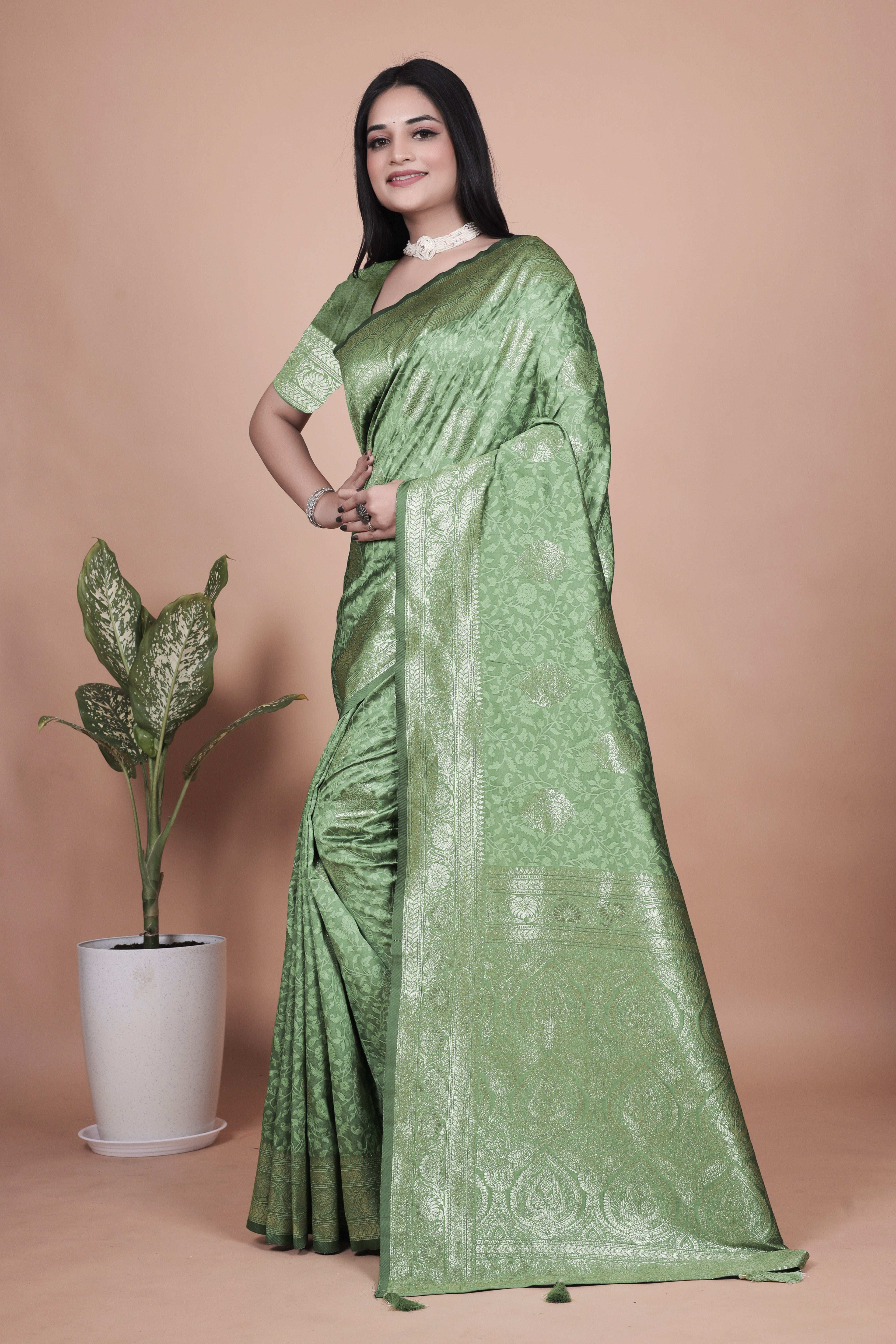 Banarasi Silk Saree with Gold Zari Butti & Ornate Pallu with 4 color option ✨💠